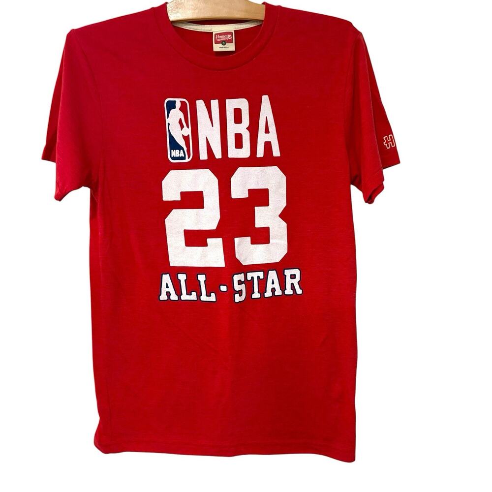 Homage | Men's Shirt All Start 23 Basketball NBA Red Michael Jordan- Size Small